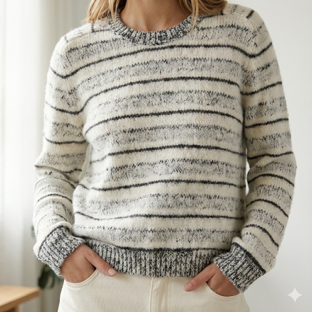 J Brand neutral striped alpaca wool fuzzy crewneck sweater - XS